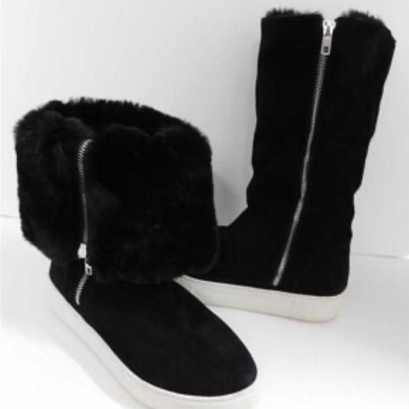 J Slides Faux Fur Zip Black Sylvie Boots in Black